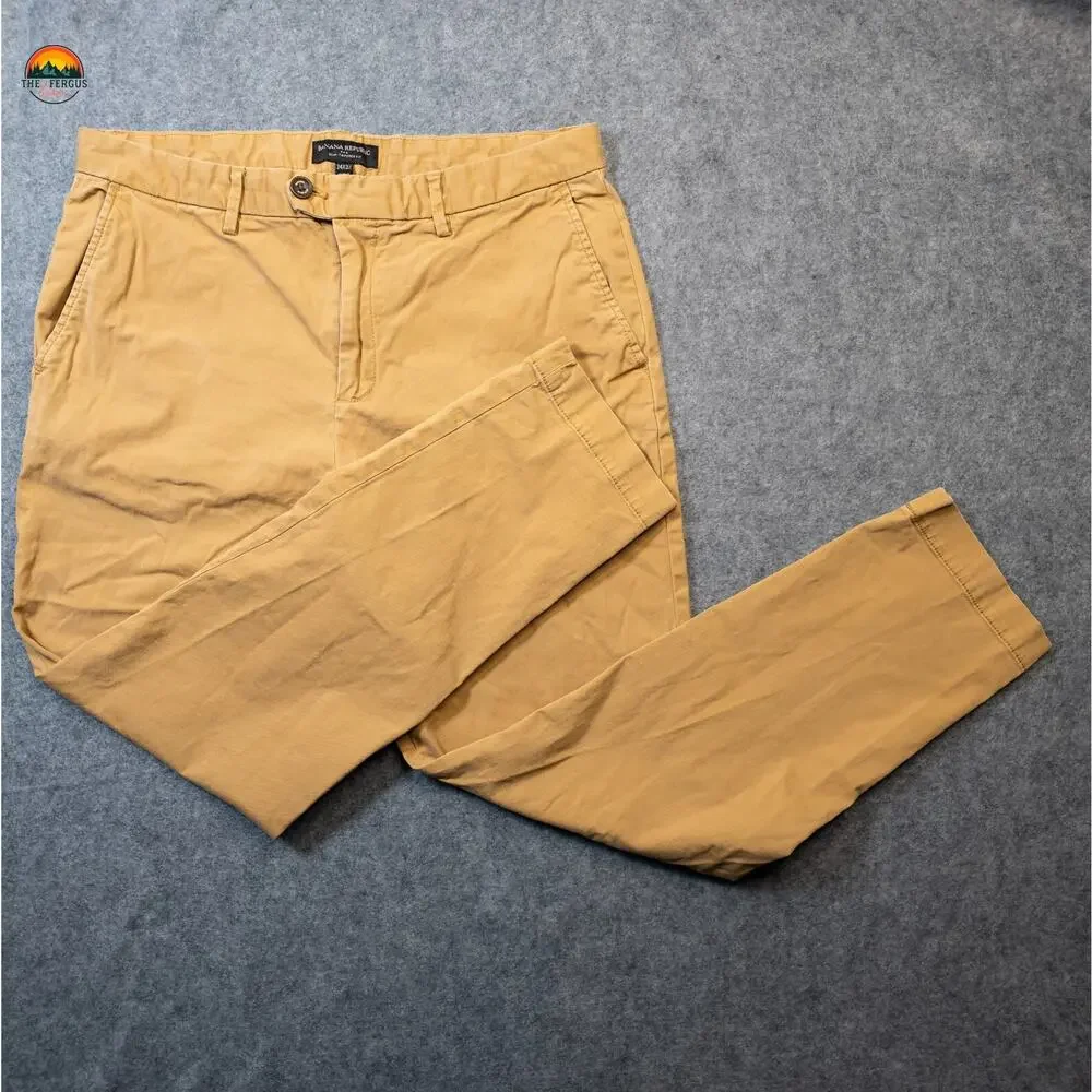 Banana Republic Chino Pants Brown Slim Tapered Fit Pockets Preppy Men's Sz 34X32